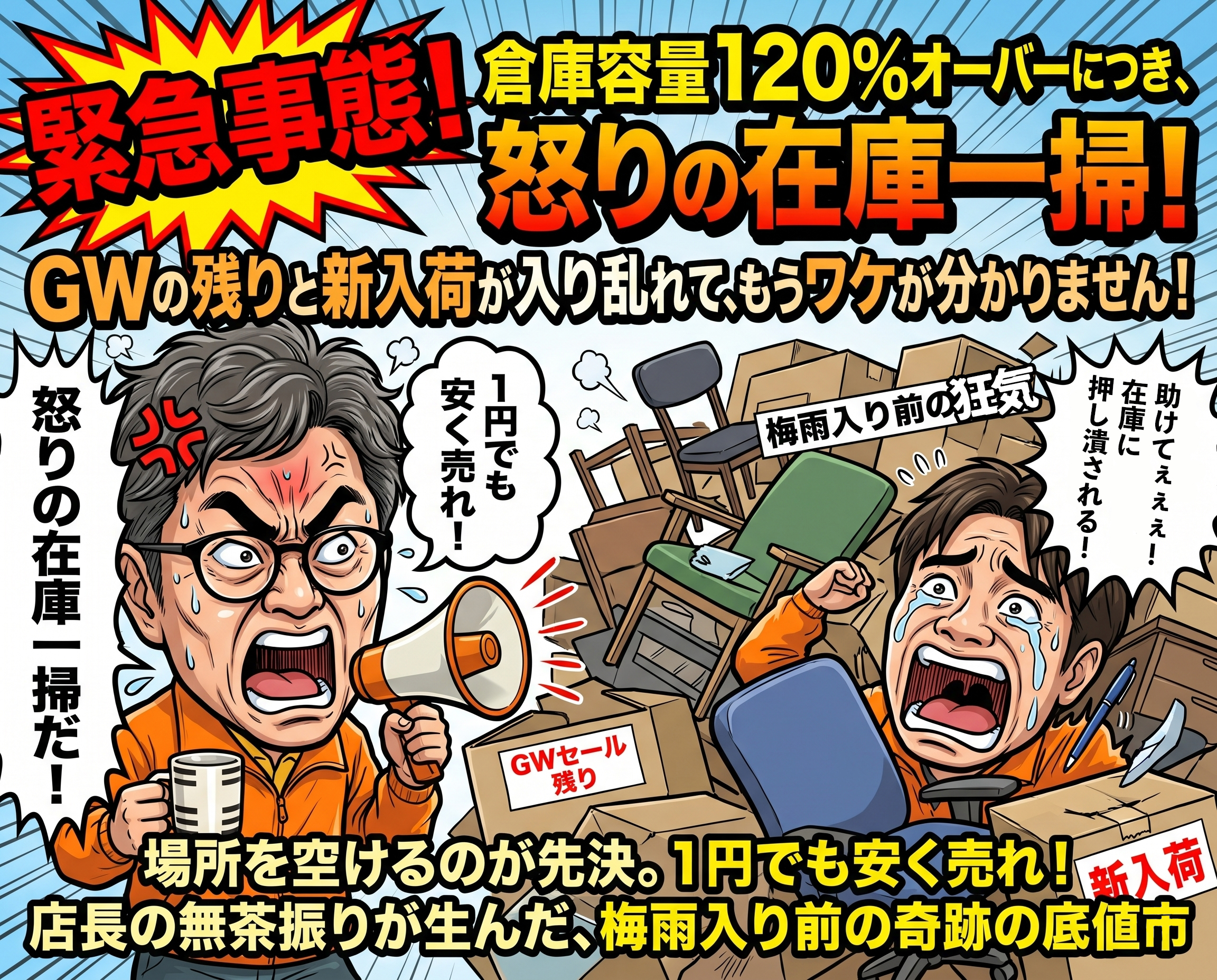 緊急事態！倉庫容量120％オーバーにつき、怒りの在庫一掃！